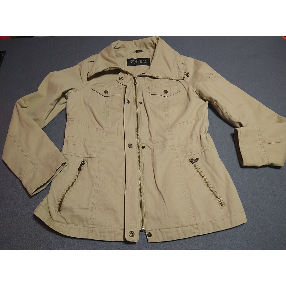 Guess Los Angeles Jacket Ladies Small Beige Lined Vintage Cotton Short Full Zip‎